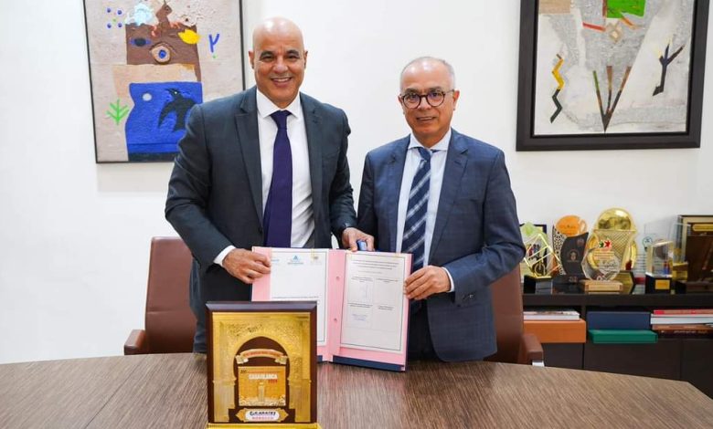 Agreement for the construction of the new central headquarters of the Royal Moroccan Karate Federation between Mr. Chakib Benmoussa and Mr. Mohamed Mouktabil