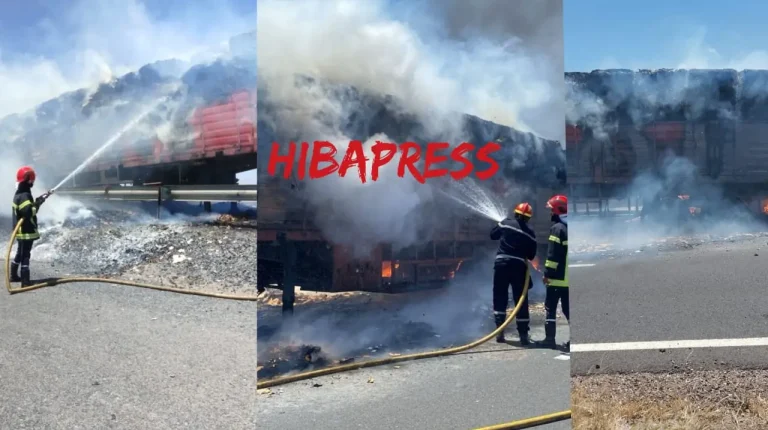 Urgent: Settat…a large truck burns on the highway