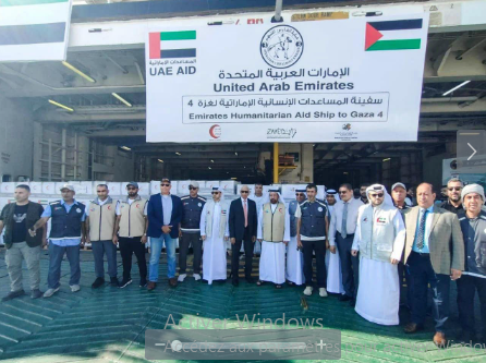 Arrival at Al-Arish port of the largest aid ship to Gaza from the Emirates carrying 5,340 tons of relief supplies and food, including 4,000 tents!