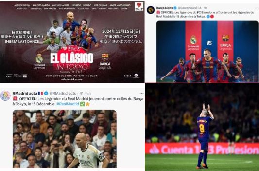 “Clasico” of Barcelona and Madrid legends in Tokyo to pay tribute to Iniesta who recently retired from sports.