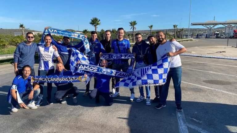 Tangier supporters march towards Kenitra to support their team against Moghreb Tétouan