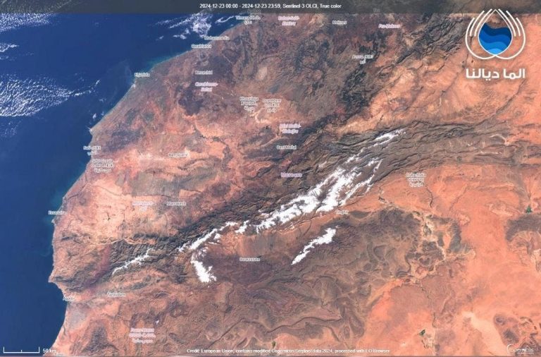 Satellite image showing snowfall in Morocco