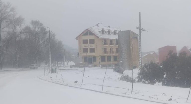 White snow covers the Bouiblan region in the province of Taza