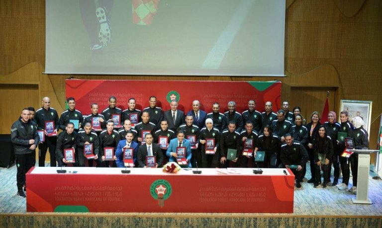Football referees meet during the ceremony in honor of retirees and celebrating internationals