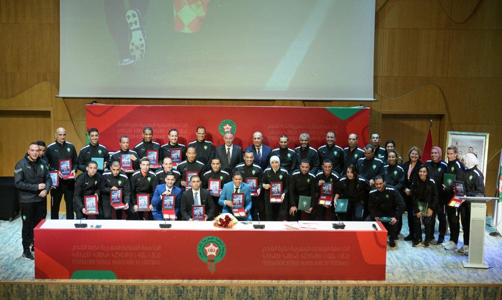Football referees meet during the ceremony in honor of retirees and celebrating internationals
