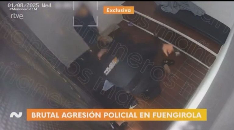 A disclosed video reveals a Spanish police officer on a Moroccan immigrant inside a detention center