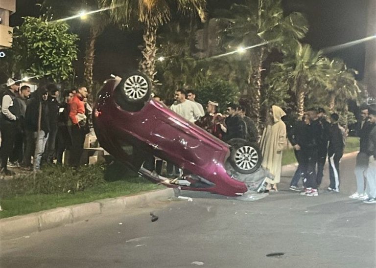 Excessive speed causes a car reversal to Marrakech