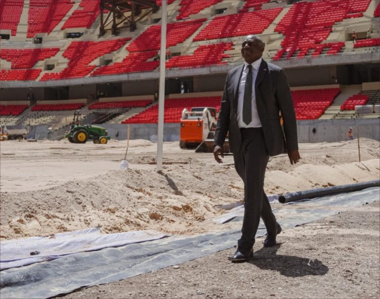British Foreign Minister David Lami visits the Moulay Abdullah stadium in Rabat